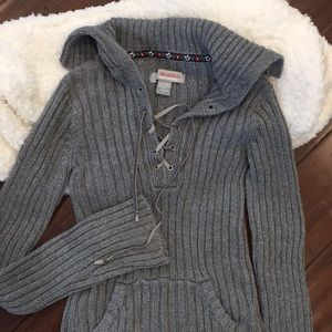 Hollister lace up grey heavyweight sweater shirt